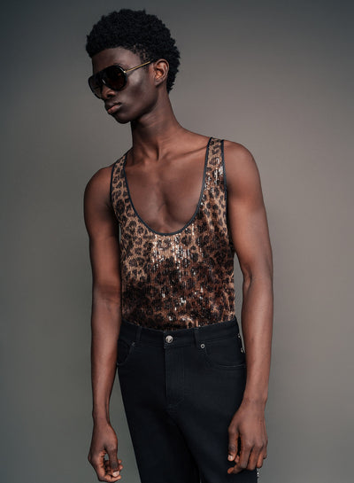 Leopard Sequin Scoop Vest