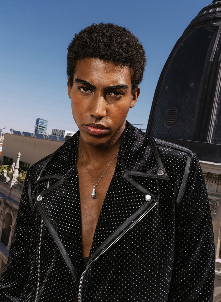 Black Velvet Silver Dot Biker Jacket