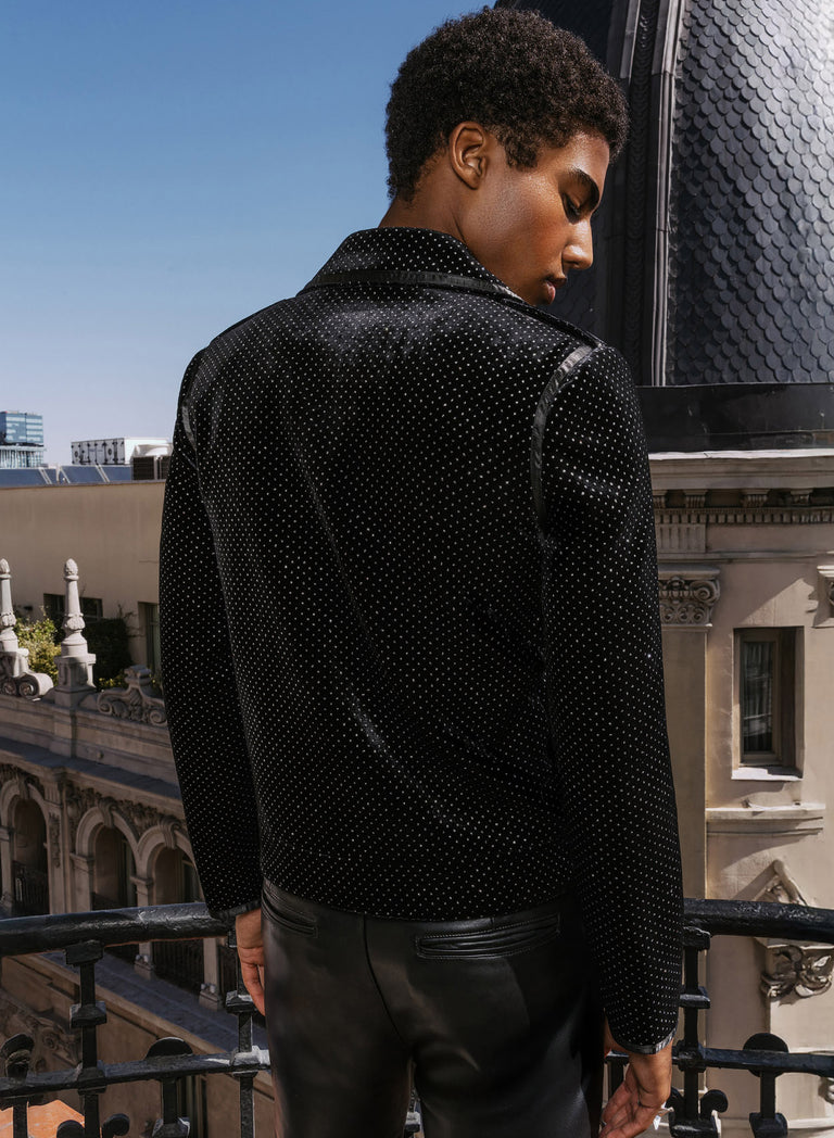 Black Velvet Silver Dot Biker Jacket
