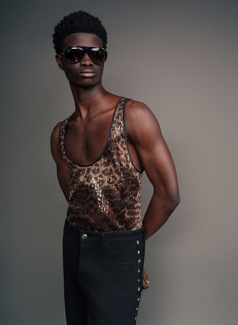 Leopard Sequin Scoop Vest