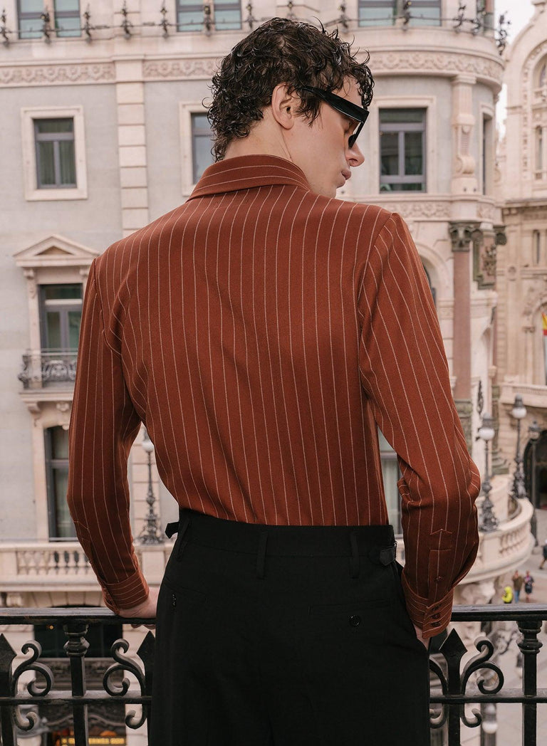 Orange Pinstripe Dagger Collar Shirt