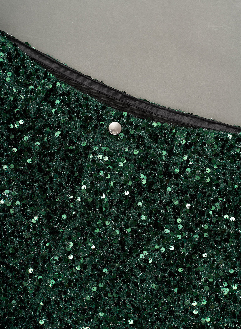 Dark Green Sequin Flare Trousers