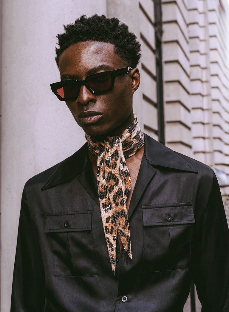 Gold Leopard Effect Sequin Scarf