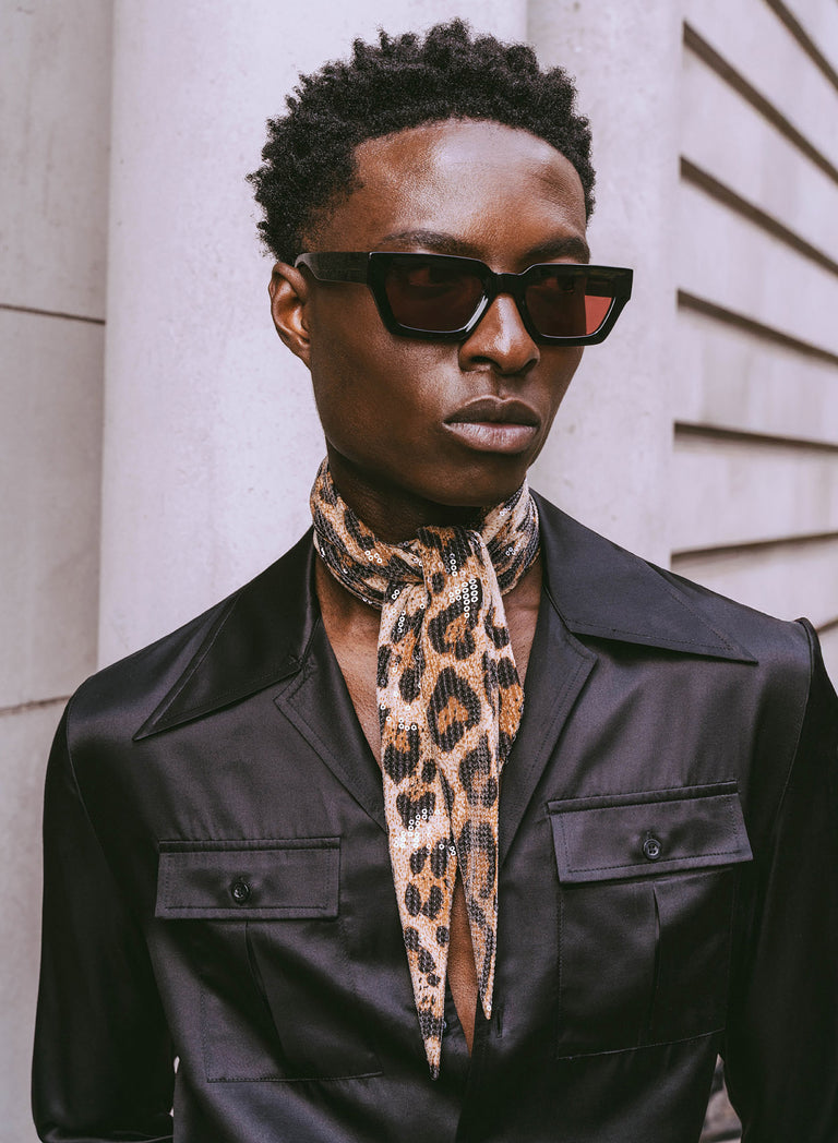 Gold Leopard Effect Sequin Scarf