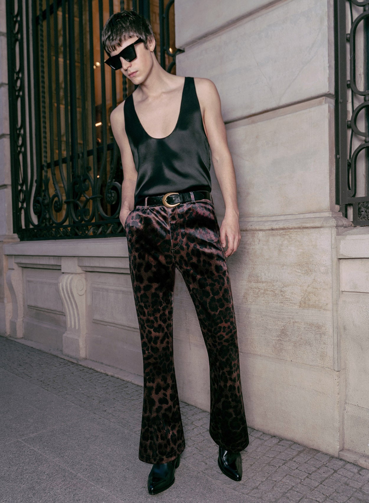 Brown Leopard Velvet Flare Trousers ‐ Phix