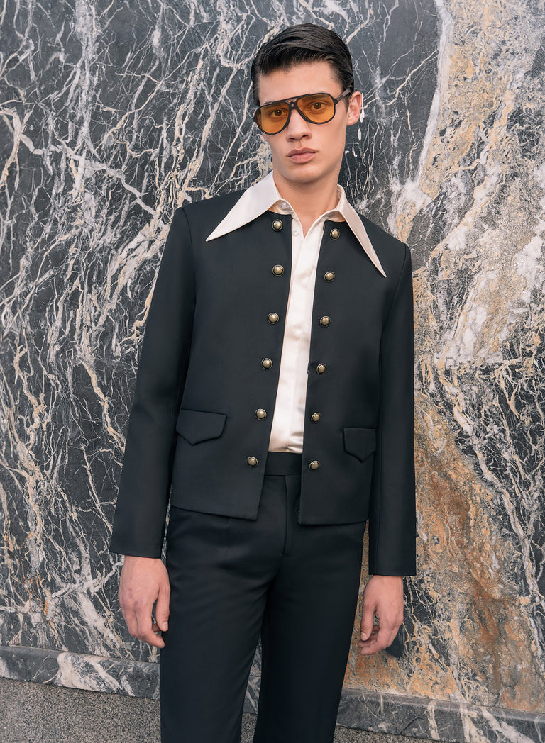 Gold Button Military Chasseur Wool Jacket