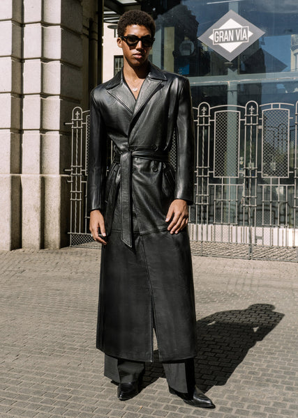 ワコマリア　LEATHER DOUBLE BREASTED COAT Brown Leather Trench Coat – de Savary International