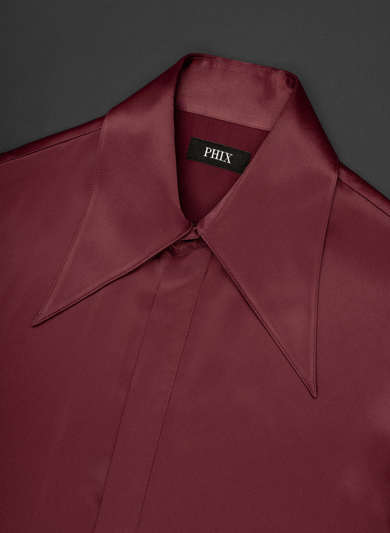 Pure Viscose Burgundy Dagger Collar Shirt