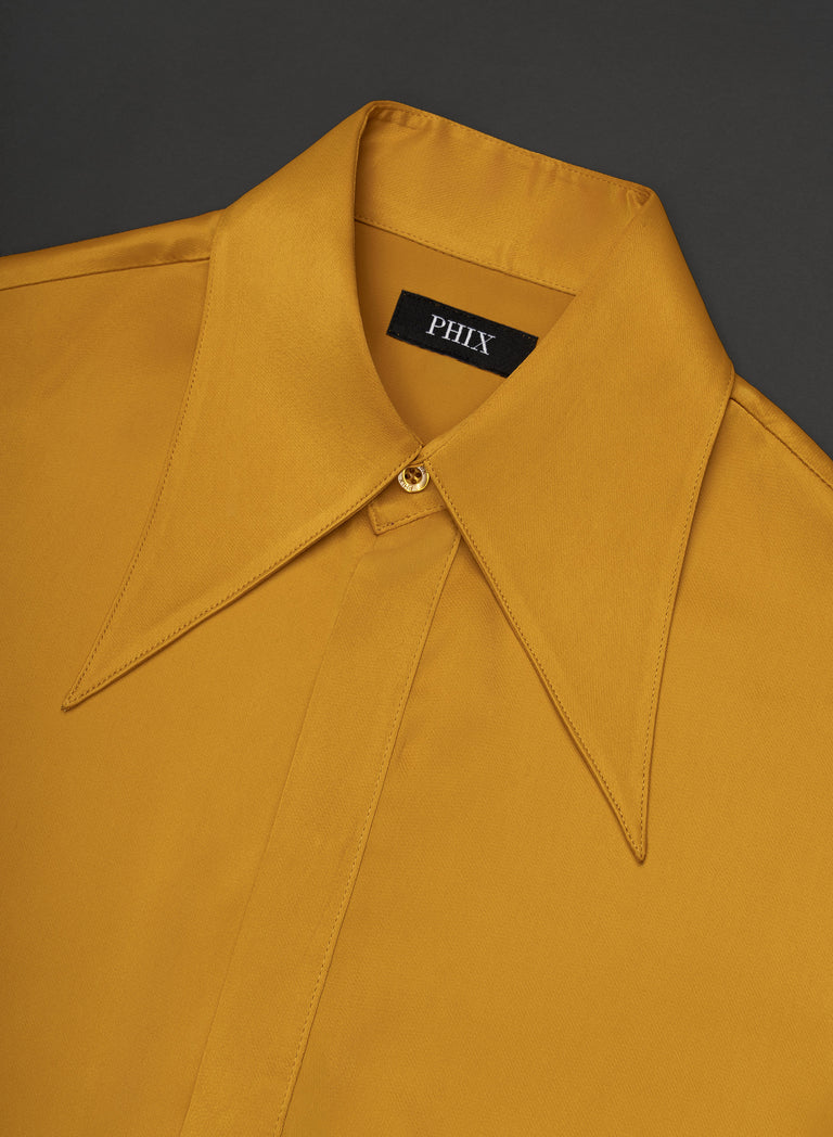 Pure Viscose Mustard Dagger Collar Shirt