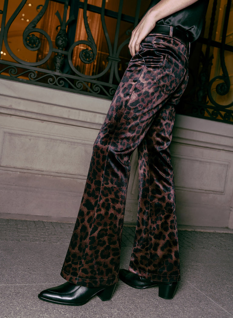 Leopard Print Velvet Flare Trousers