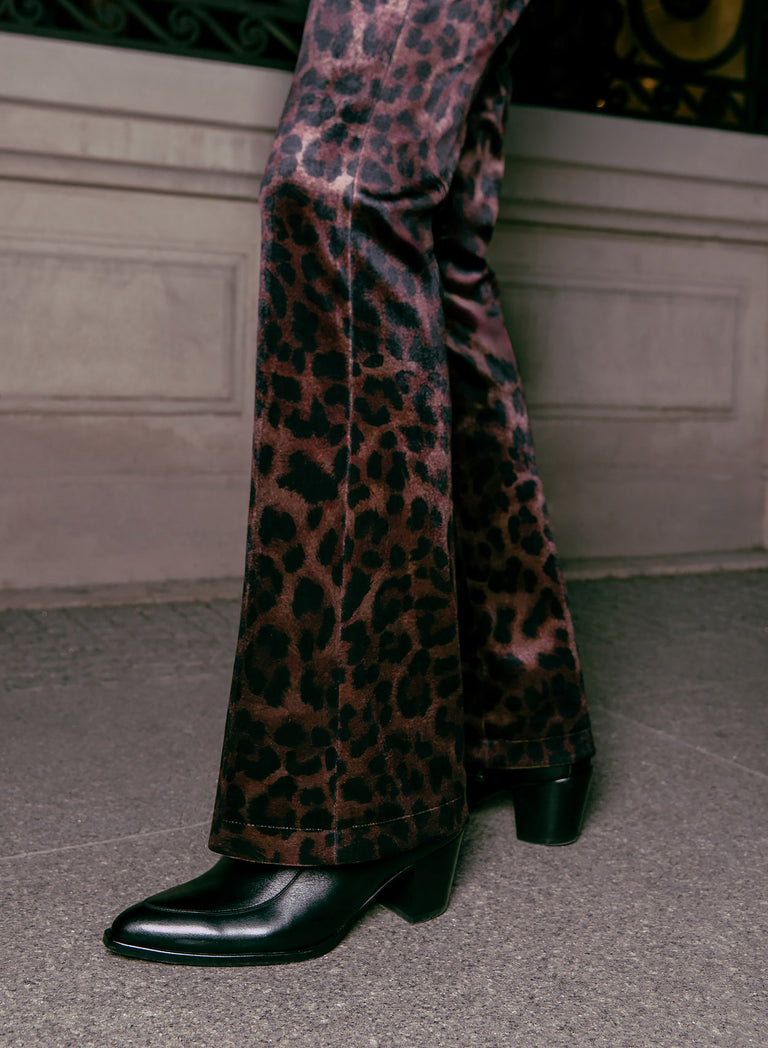 Leopard Print Velvet Flare Trousers