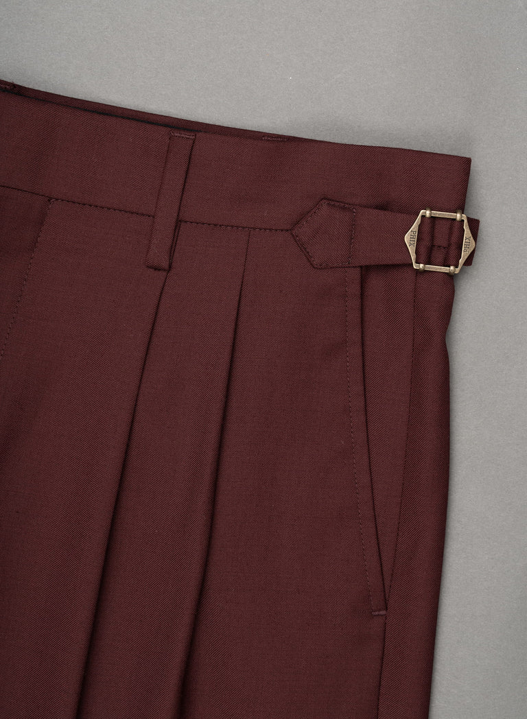Burgundy High Waisted Side Buckle Flare Trouser
