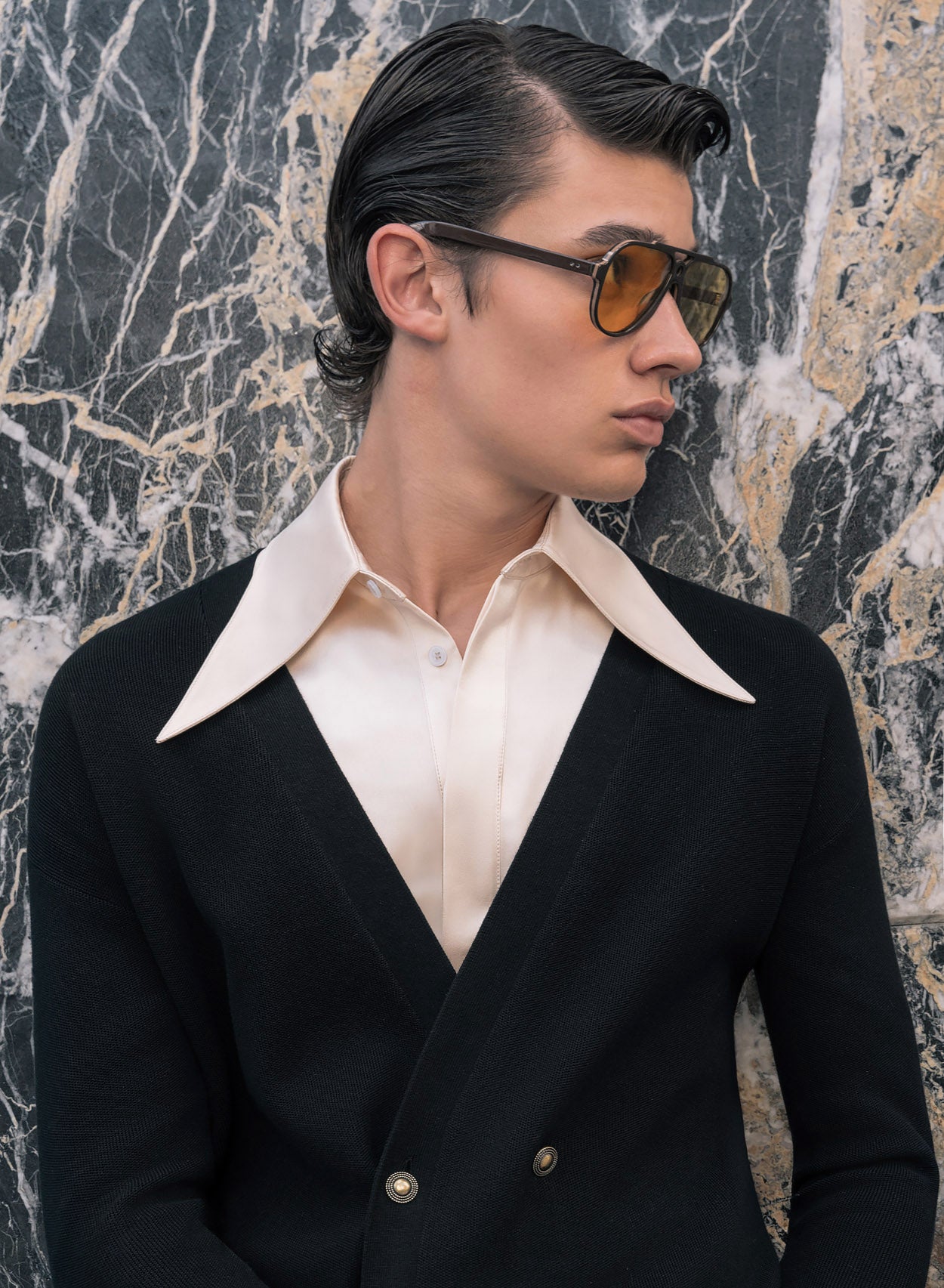 Black Double Breasted Gold Button Cardigan Phix