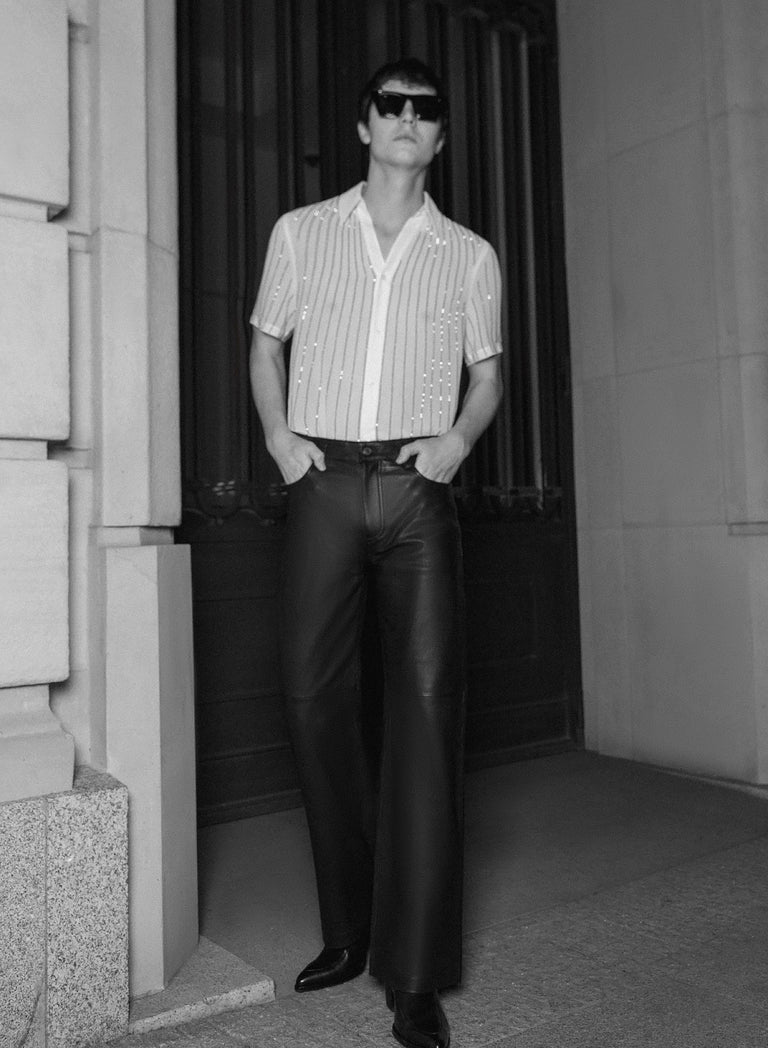 Leather Mid-Rise Flared Trousers