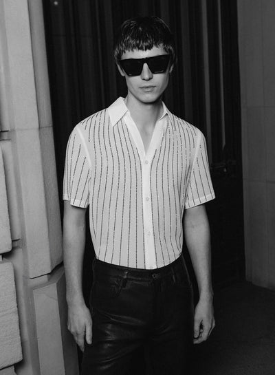 White Short Sleeve Sequin Chiffon Shirt