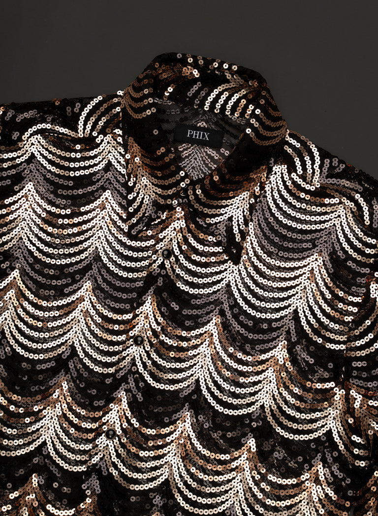 Nocturna Gold Sequin Embellished Shirt