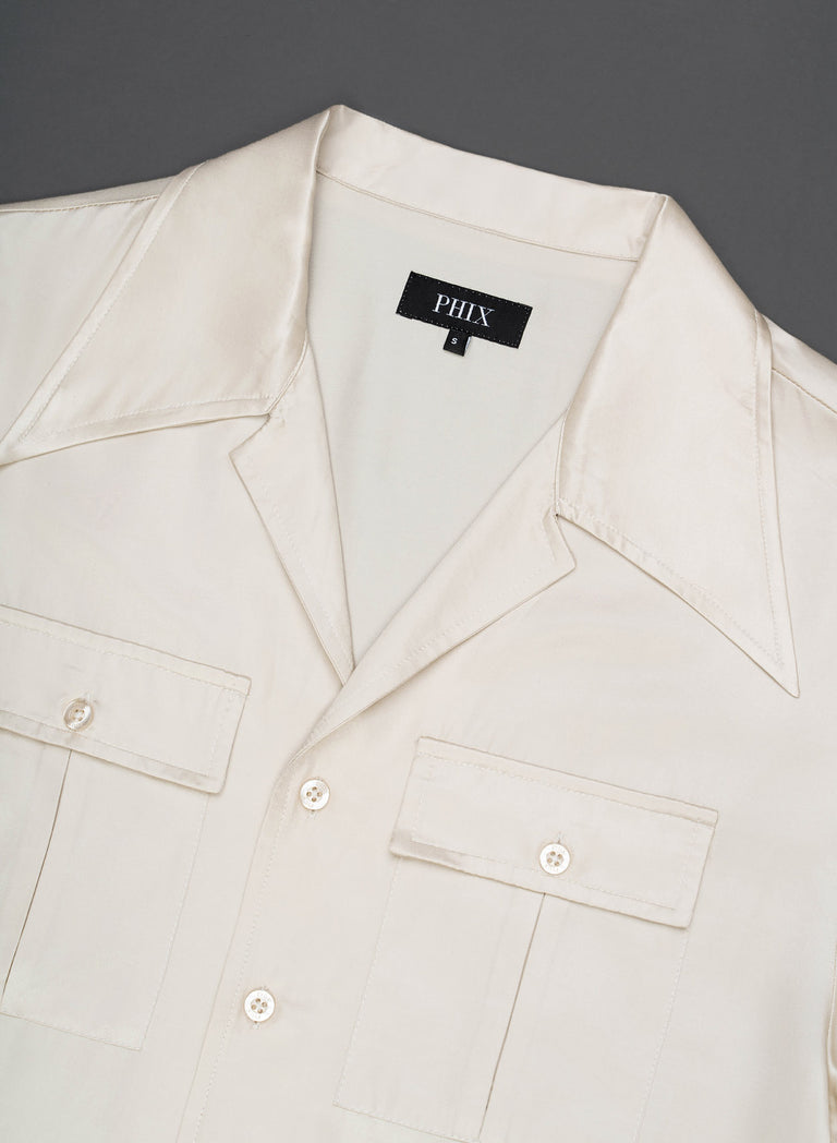 Pearl Silk Long Sleeve Cuban Collar Shirt