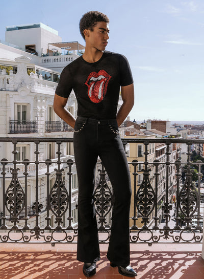 Black Studded Pocket Trim Denim Flare