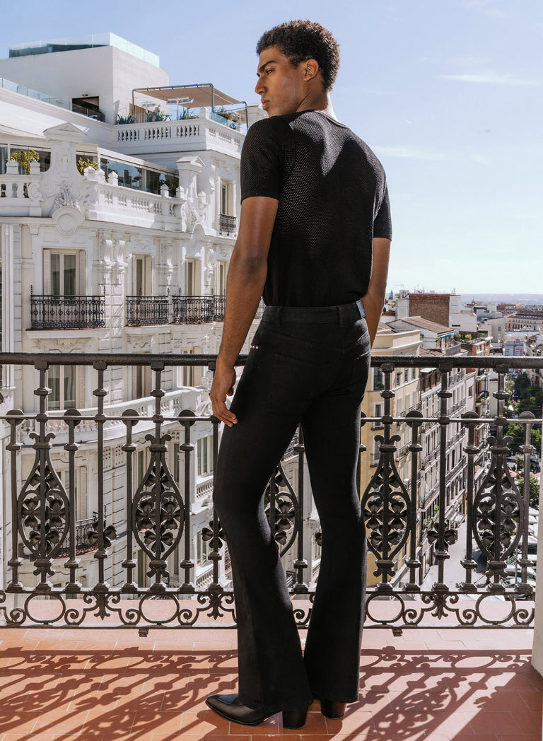 Black Studded Pocket Trim Denim Flare