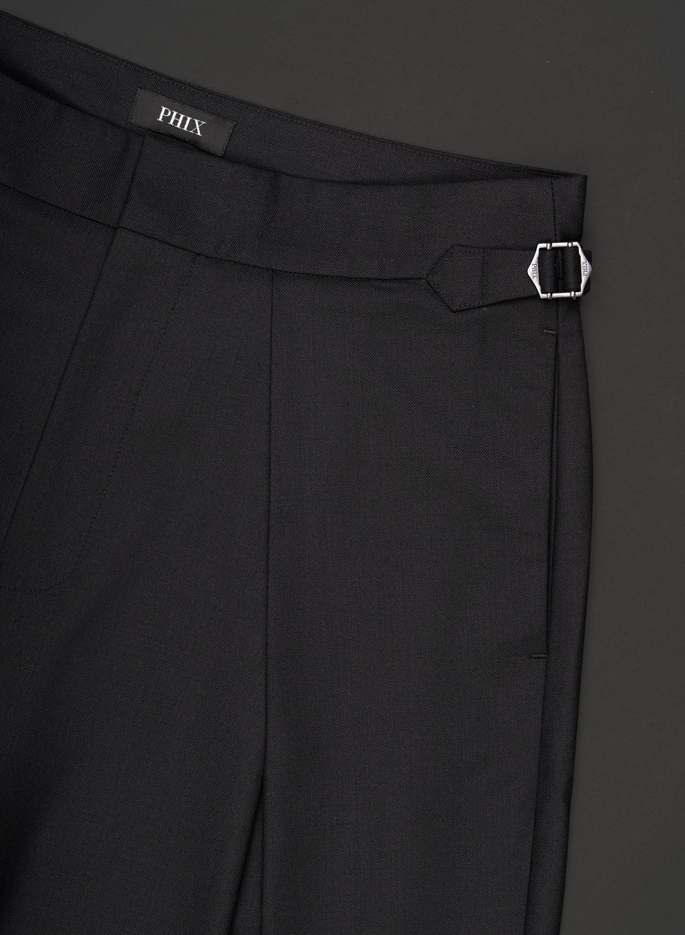 Wool Pleated High Waisted Buckle Trousers