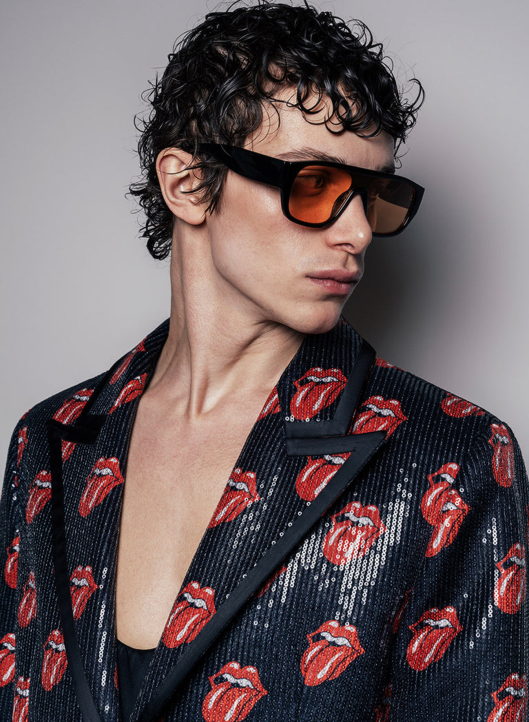 Phix Rapper Logos Phix X Rolling Stones Tongue Logo Sequin Embellished Velvet Blazer & Phix