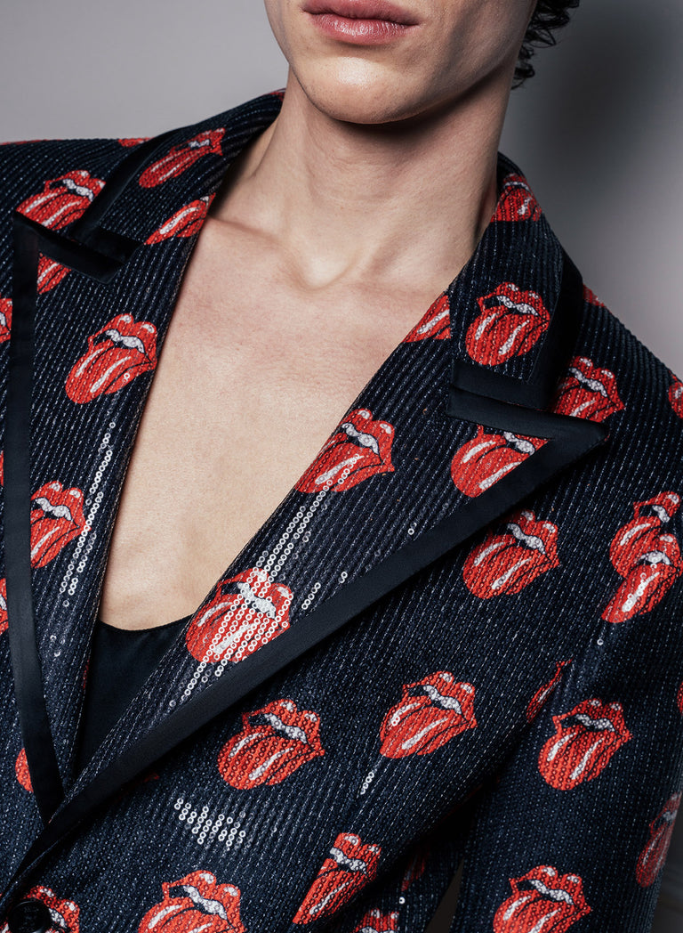 Phix X Rolling Stones Tongue Logo Sequin Embellished Velvet Blazer