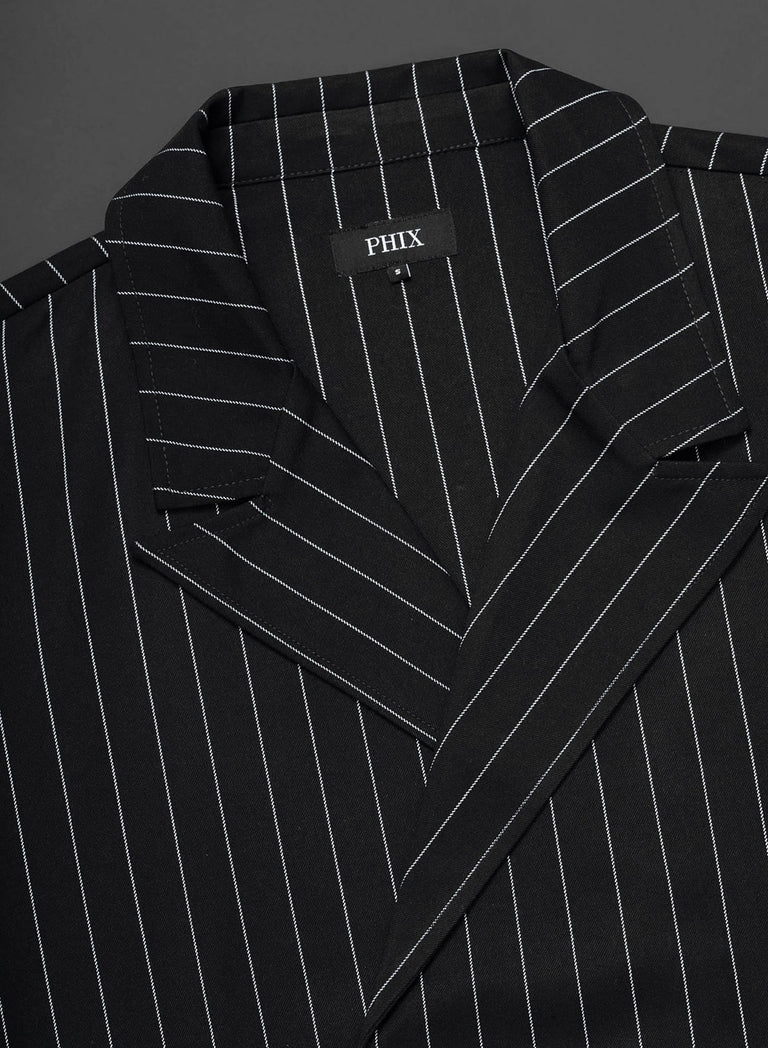 Black Pinstripe Double Breasted Black Button Shirt