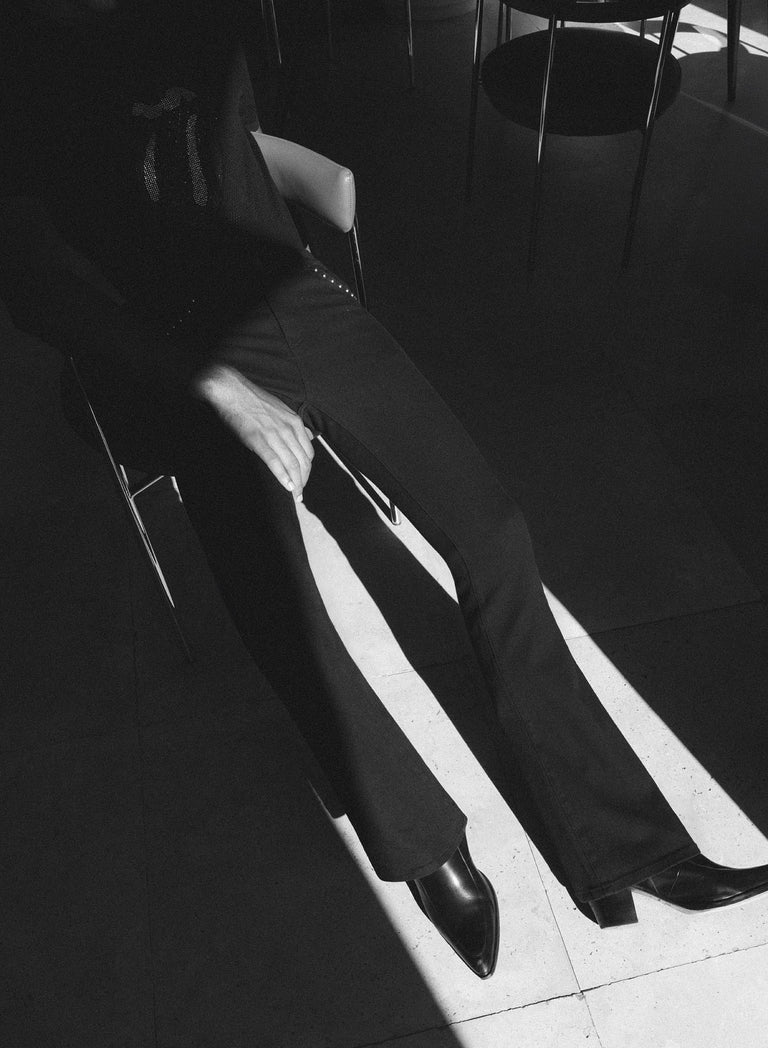 Black Studded Pocket Trim Denim Flare