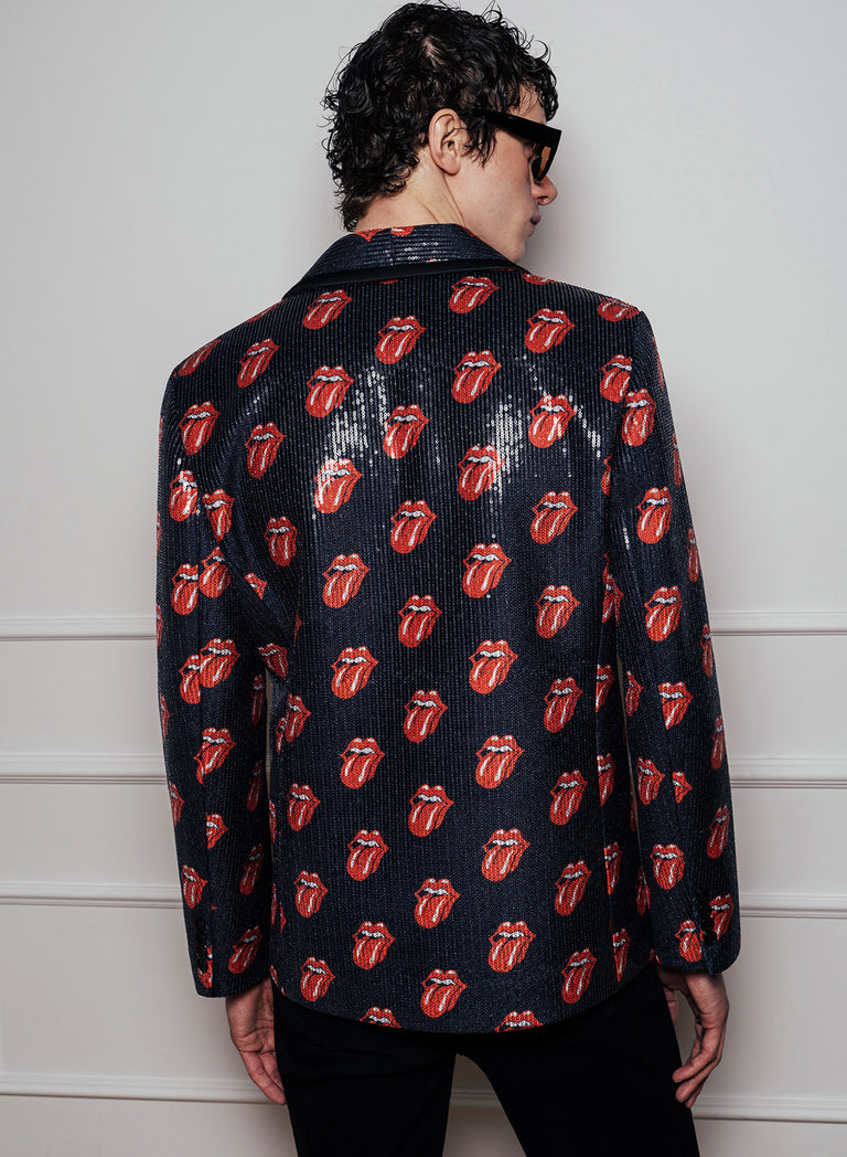 Phix X Rolling Stones Tongue Logo Sequin Embellished Velvet Blazer