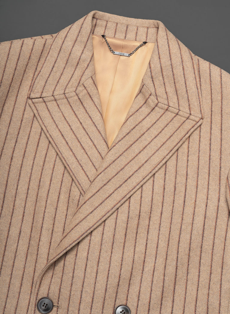 Kensington Double-breasted Striped Wool Beige Coat