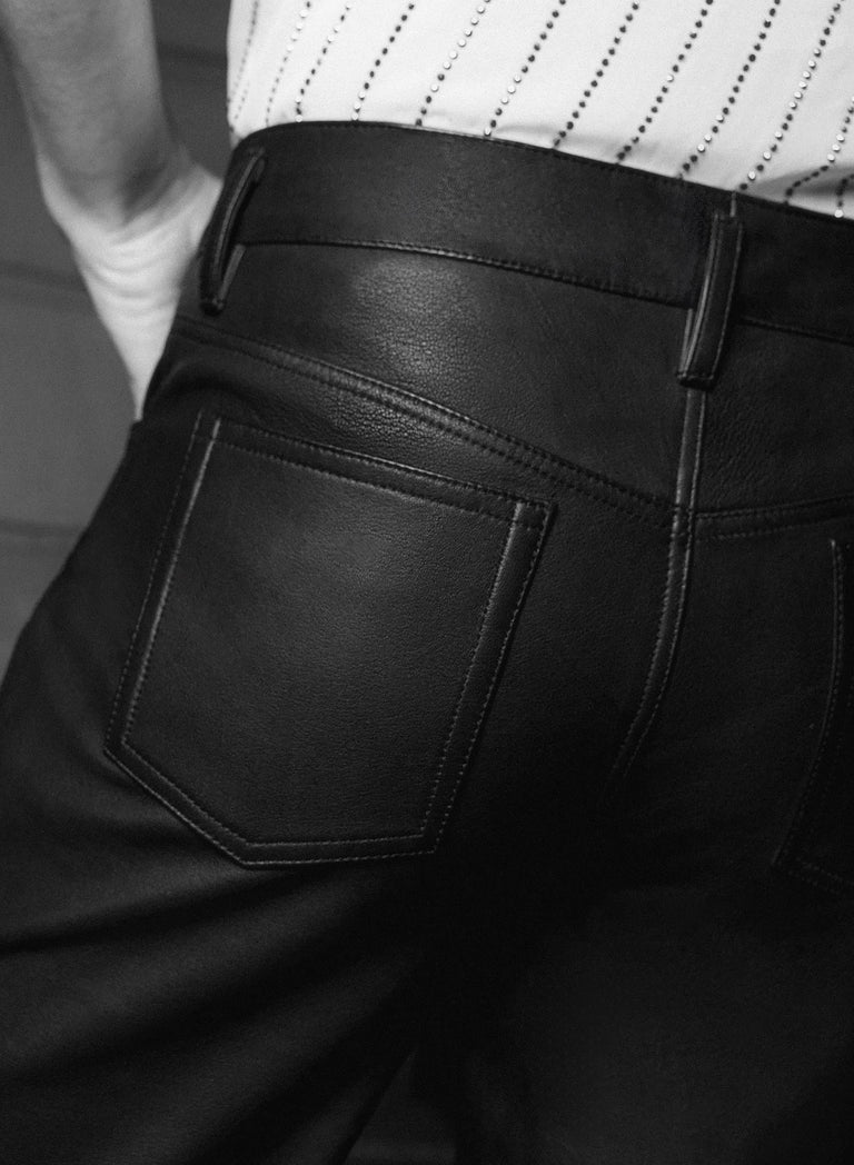 Leather Mid-Rise Flared Trousers