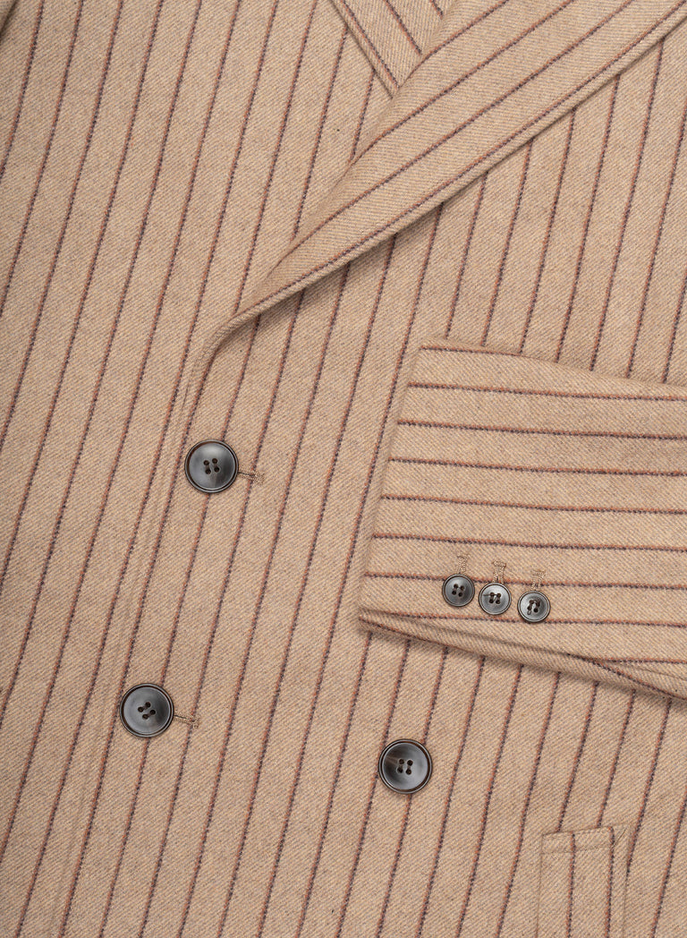 Kensington Double-breasted Striped Wool Beige Coat