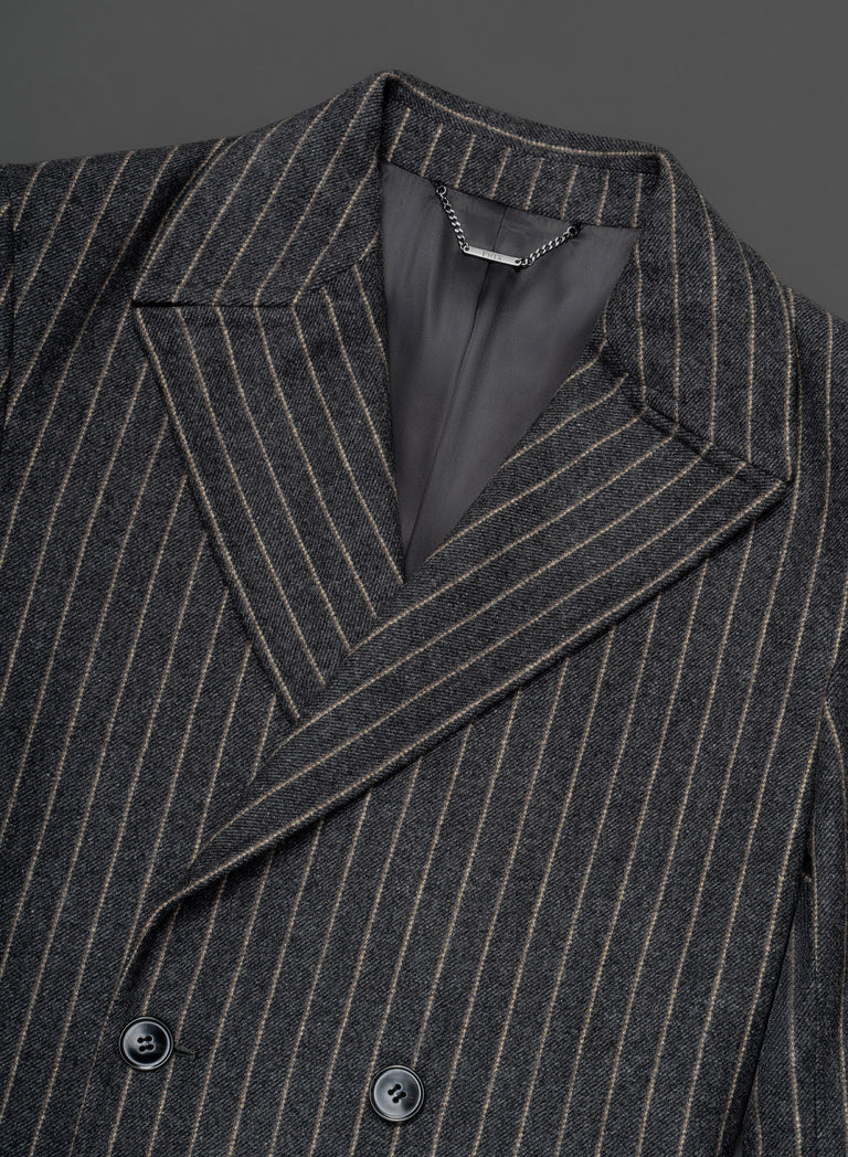Kensington Double-breasted Striped Wool Charcoal Black Coat