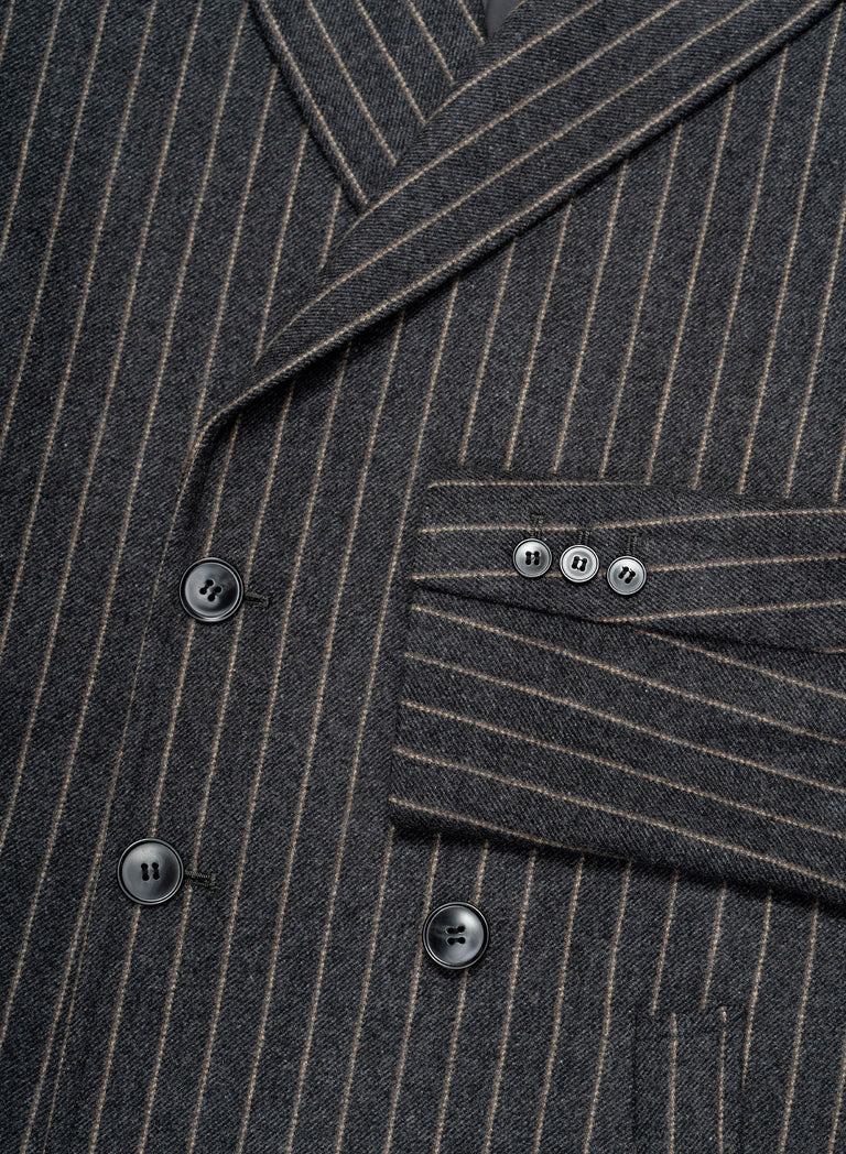 Kensington Double-breasted Striped Wool Charcoal Black Coat