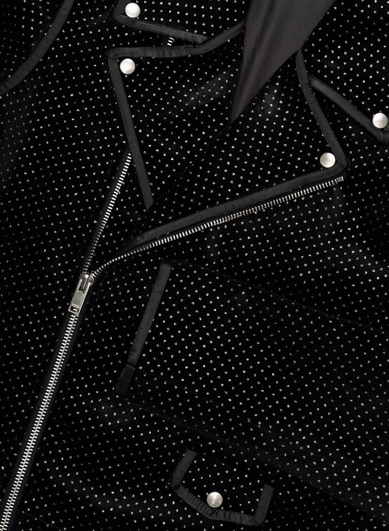Black Velvet Silver Dot Biker Jacket