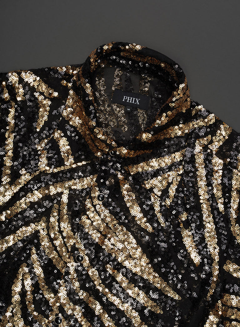 Black and Gold Zebra Sequin Embellished Shirt