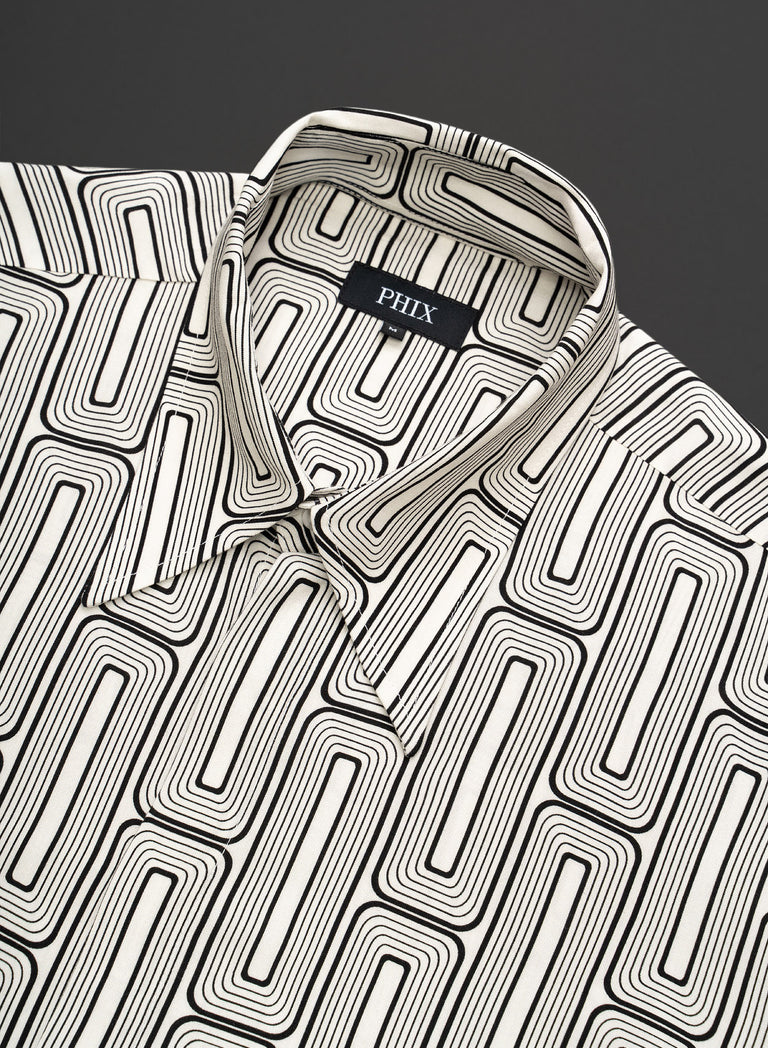 White 70's Geometric Viscose Shirt