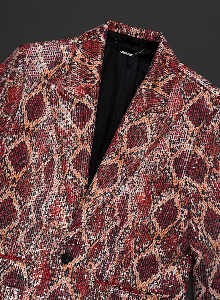 Red Snake Effect Sequin Blazer