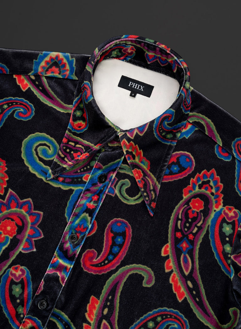 Black Velvet 70s Paisley Print Shirt