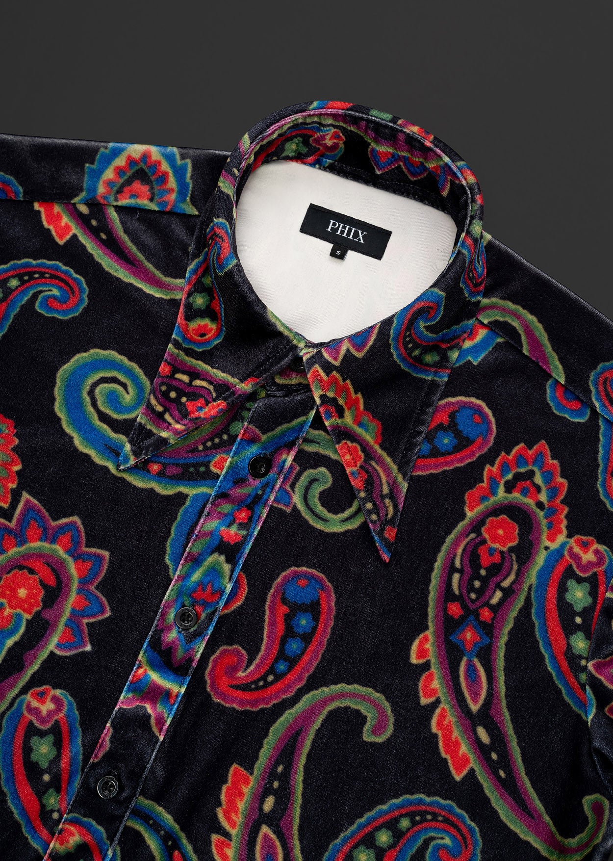 Phix Men's Black Velvet 70s Paisley Print Shirt In Size Large Phix Men's Black Velvet 70s Paisley Print Shirt In Size Large
