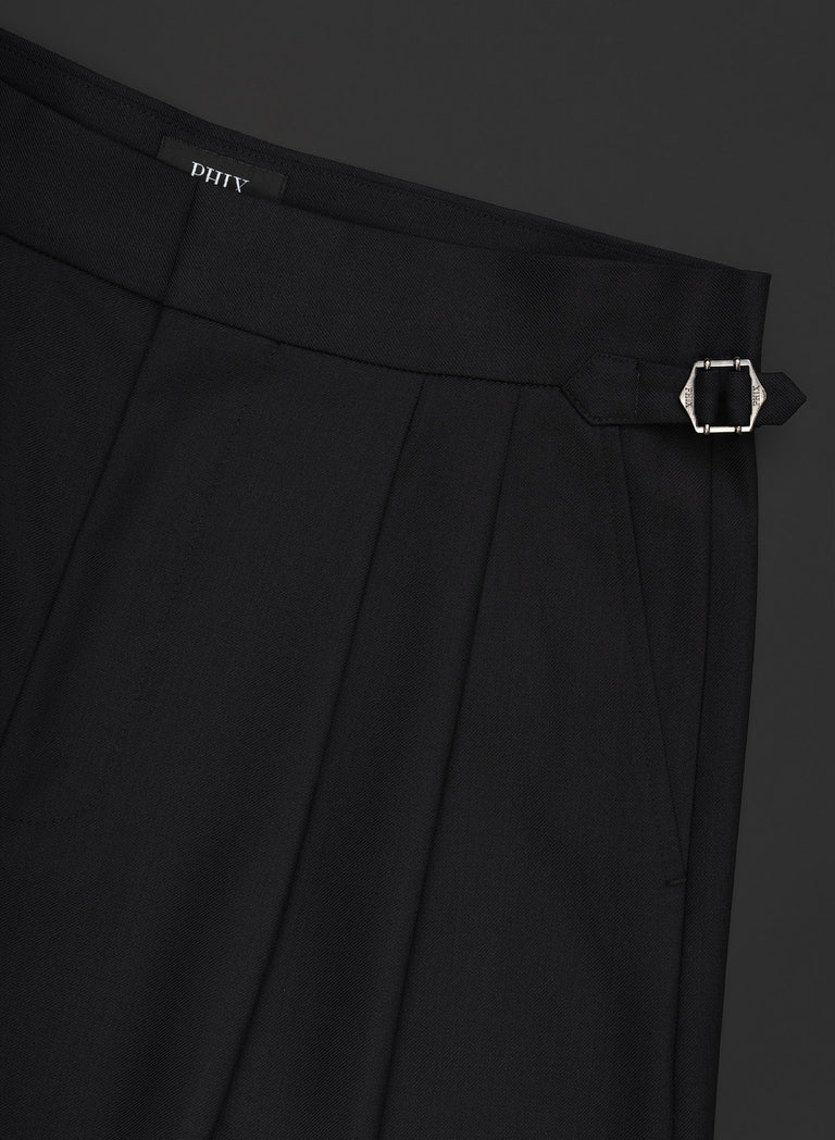 Black Barrel High Waisted Side Buckle Leg Trousers