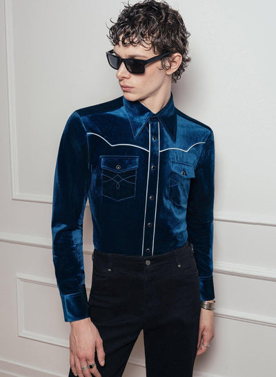 Blue Velvet Western Piped Shirt