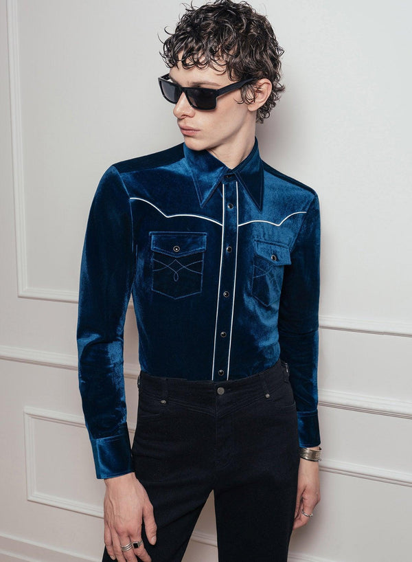 Blue Velvet Western Piped Shirt