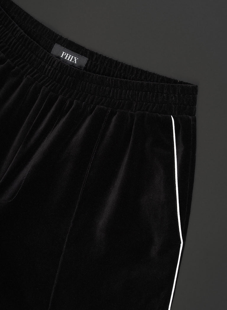 Black 70s Velvet Western Wide Leg Trousers