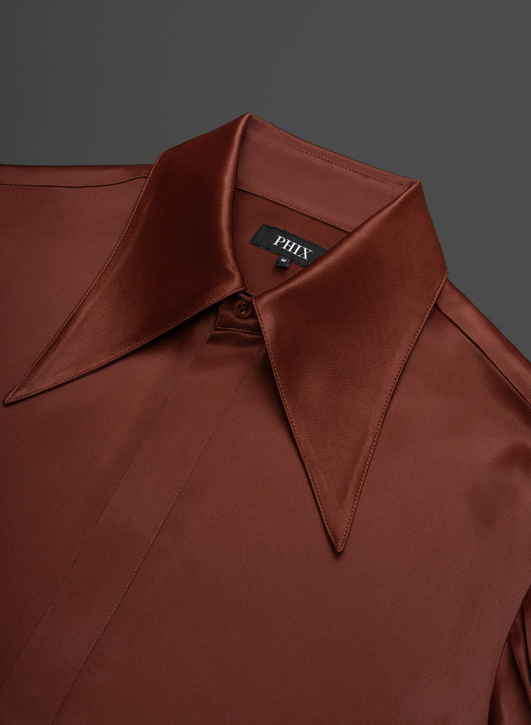 Brown Vintage Rust Viscose Dagger Collar Shirt