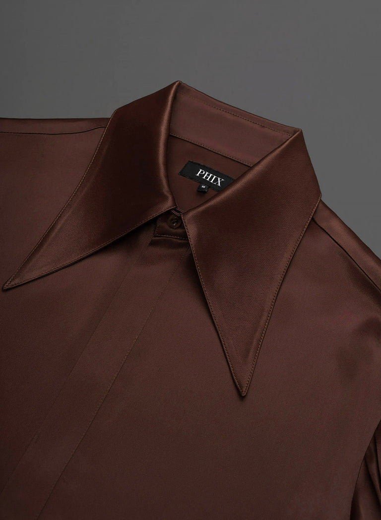 Brown Vintage Rust Viscose Dagger Collar Shirt