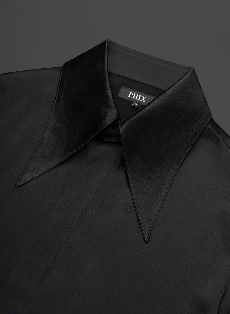 Black Viscose Dagger Collar Shirt