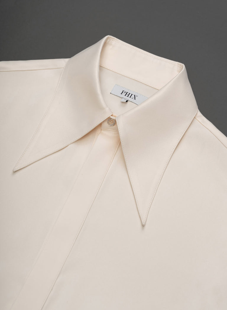 Ivory Viscose Dagger Collar Shirt