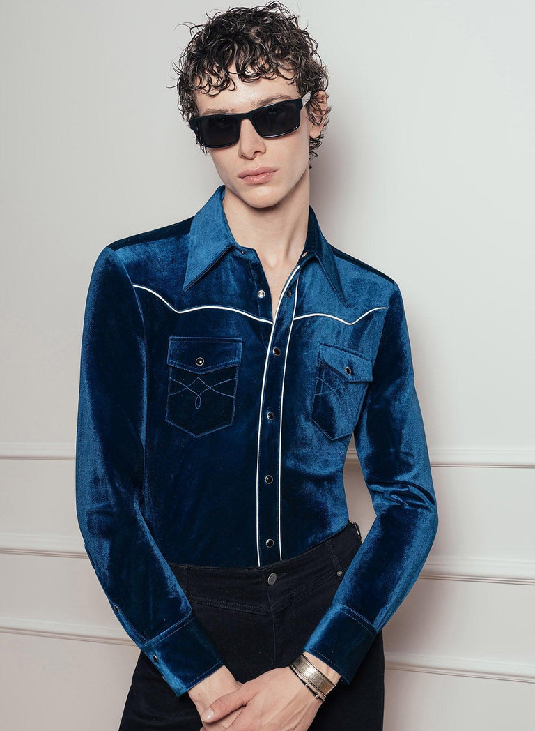 Blue Velvet Western Piped Shirt