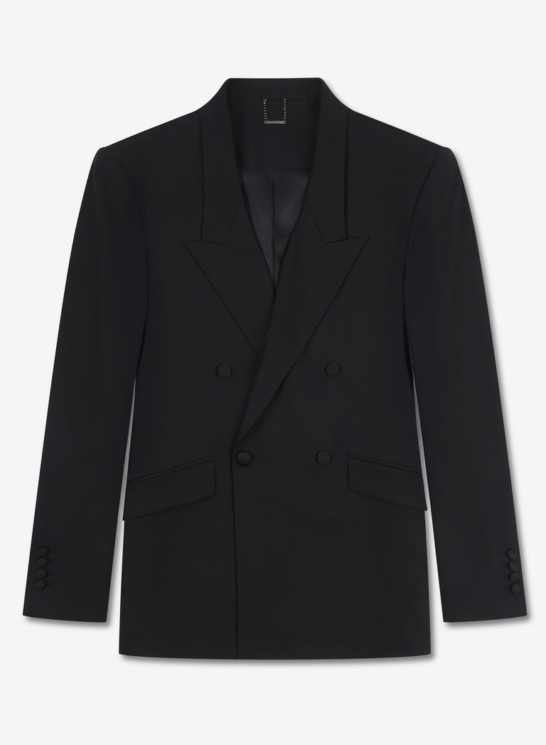 Black Double Breasted Wool Blazer